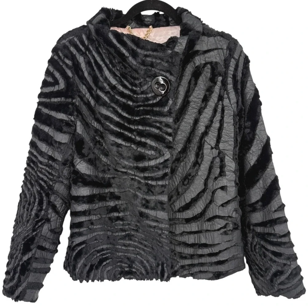 Beth Bowley Black Zebra Print Textured Jacket Size 4 Unique Statement Mob Wife - Picture 1 of 15
